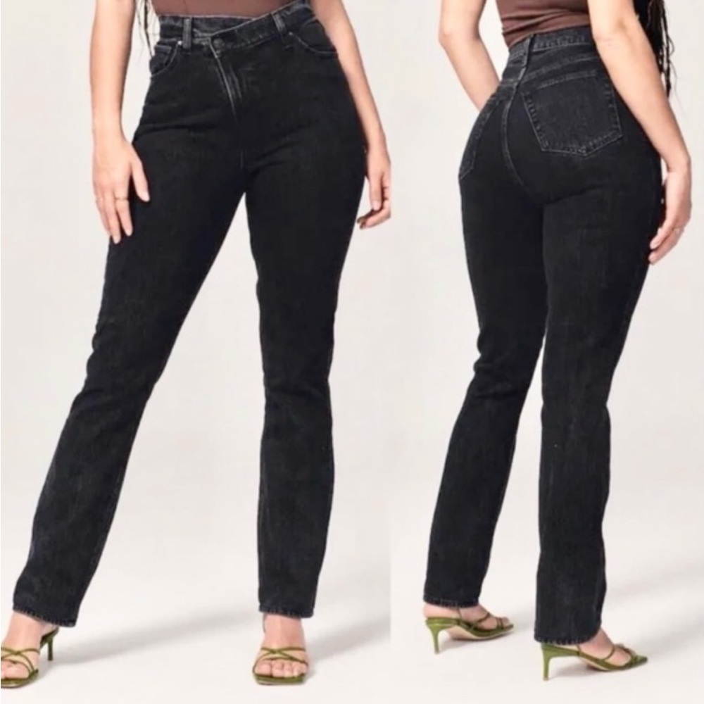 Abercrombie & Fitch Curve Love Slim Straight Ultra High Rise Crisscross Jean